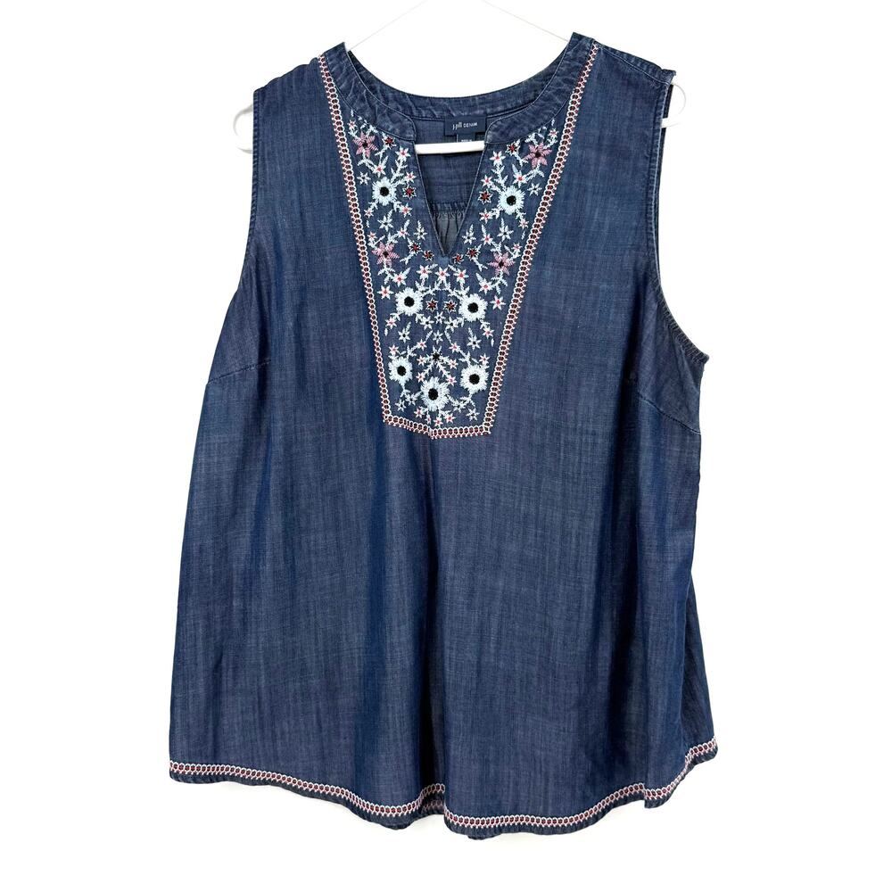 J.Jill Denim Size Large Sleeveless Blouse Top Tank Shirt Embroidered Lyocell